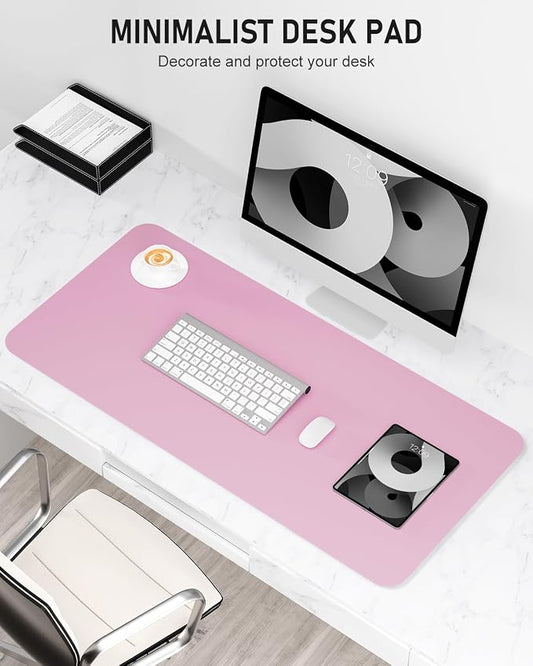 Desk Pad, 30" x 14" PU Leather Non-Slip Desk Mat Large Mouse Pad for Desktop, Waterproof Laptop Computer Writing Mat for Office, Home, Work, Gaming, Pink