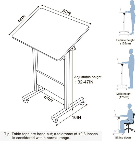 KOUPA Adjustable Height Standing Desk, 24 in Writable Tempered Glass Desktop with Eraser, 360° Flip, Wheels – Ideal for Small Spaces and Home Offices, White(Adjustable Height: 32-47 in)