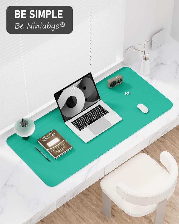 Desk Pad, 23.6" x 13.8" PU Leather Non-Slip Desk Mat Large Mouse Pad for Desktop, Waterproof Laptop Computer Writing Mat for Office, Home, Work, Gaming, Light Green