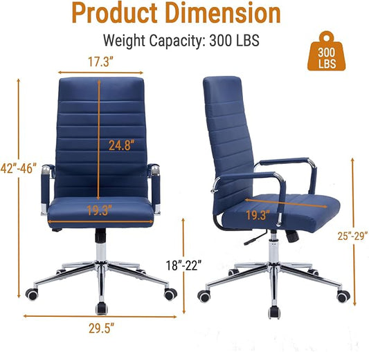 Sidanli Ergonomic Desk Chairs, Executive Swivel Faux Leather High Back Chair with Comfortable Lumbar Support and Smooth Rolling Wheels for Office, Navy Blue