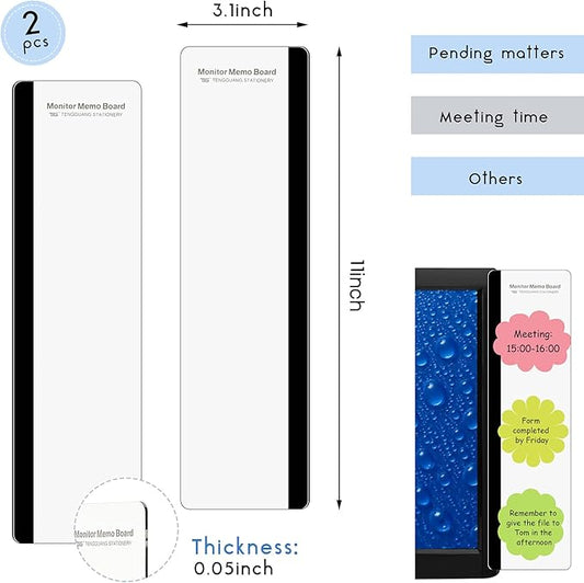 Zonon 2 Pieces Monitor Memo Board, Memo Boards for Computers Transparent Acrylic Monitor Side Panel Office Desk Accessories Desktop Computer Sticky Note Holder for Office Home Work Desk