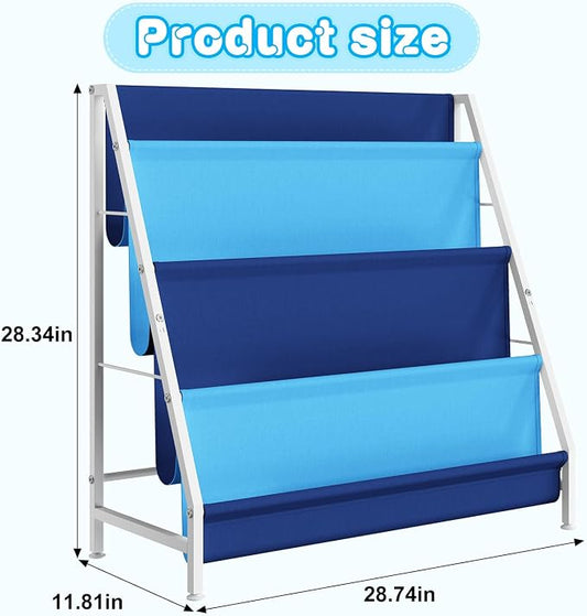 Aokitsink Kid Bookshelf for Kids Rooms, 4-Tier Blue Montessori Bookshelf,Toddler Children Bookshelf,Metal Kid's Book Storage Organizer for Boys Room Furniture Playroom Kindergarten
