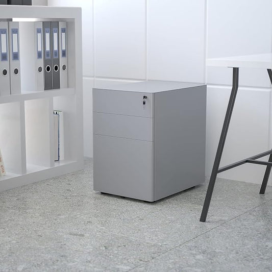 Flash Furniture Warner Modern 3-Drawer Mobile Locking Filing Cabinet with Anti-Tilt Mechanism and Hanging Drawer for Legal & Letter Files, Gray, Set of 1