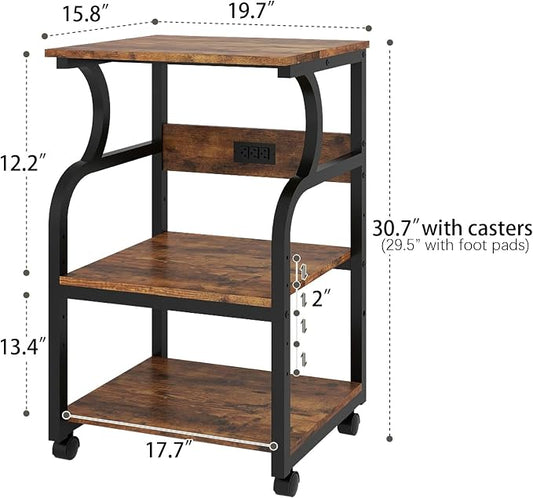 Natwind 3 Tier Printer Stand,Rolling Printer Table with Adjustable Storage Shelf for Home Office Organization,Multifunctional Shelves for Heat Press,3D Printer (Retro)