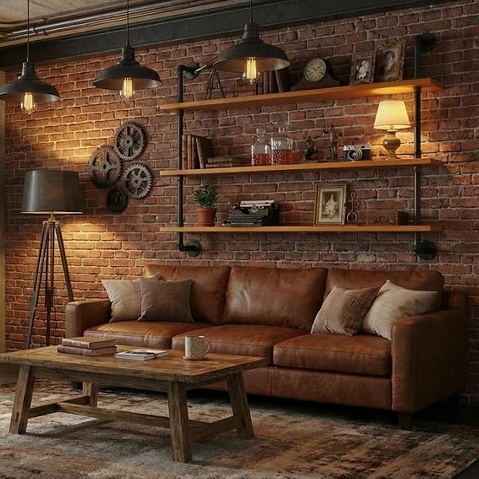 HDDFER Industrial Pipe Wall Shelves - 36" Rustic Natural Oak Solid Wood Shelf, 9.85" Deep Industrial Pipe Floating Shelving for Farmhouse Rustic Decor, Sturdy Storage for Books/Plants/Toiletries