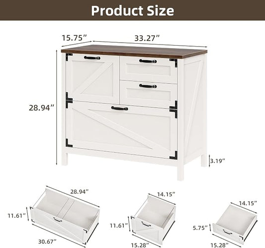 Wood Lateral File Cabinet with 4-Drawer for Hanging Files Letter/A4/Legal Size, Large Farmhouse Filing Cabinets for Home Office, Printer Stand with Office Cabinet, Office Furniture, White and Brown