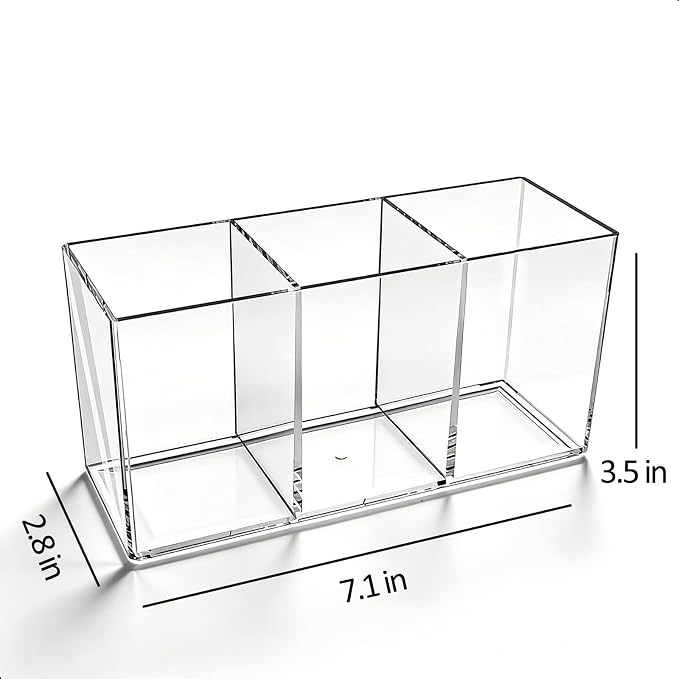Makeup Brush Holder, Clear Acrylic Organizer for Women & Girls, 7.1x2.8x3.5in Desk Storage for Makeup Brushes & Cosmetic Tools, Easy Access (Clear -3)