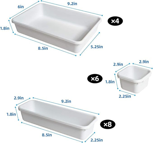 BYCY 18 Pcs White Drawer Organizers Trays Set Drawer Dividers for Kitchen Office Bathroom, Interlocking Bin Pack (18 Pieces)