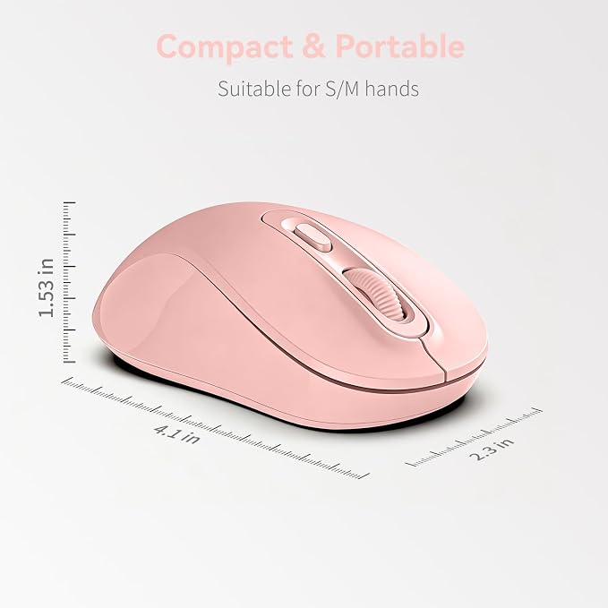 Wireless Mouse, 2026 New Model, Silent Click Ergonomic Design, Portable, 4 Buttons, Adjustable DPI (800/1200/1600), for Laptop/PC/Office (Pink)