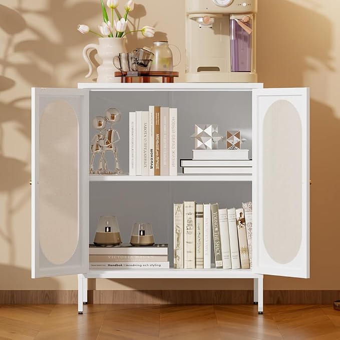 Small 2 Mesh Door Metal Storage Cabinet for Pantry,Office Room,Kitchen,Bathroom,Living Room, Hallway-Locker Cabinet with 1 Adjustable Shelf(mesh Door, White)