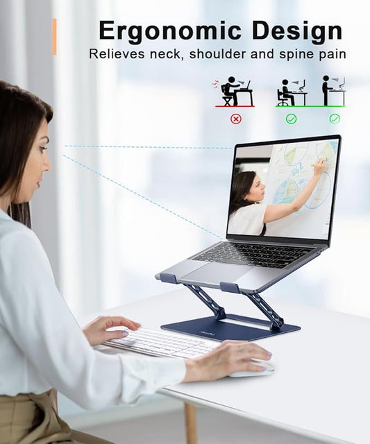 Aoviho Adjustable Laptop Stand for Desk,Portable Laptop Stand Holder and Riser,Foldable Aluminum Notebook Computer Stands for MacBook Air Pro HP Lenovo Dell Samsung Chromebook, 10-15.6 inch,Navy Blue