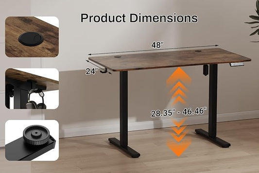 Standing Desk Electric Height Adjustable Desk 48 x 23.6 Inches Sit Stand up Desk, Computer Home Office Desk Memory Preset with Two-Piece Desktop (Vintage Brown, 48 * 24 Inch)