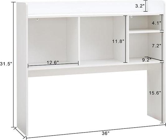 Nromant Desktop Bookshelf, Wooden Desk Storage Hutch with 6 Shelves for Computer Desk, 3-Tier Desktop Display Organizer Rack for Office Home (White)