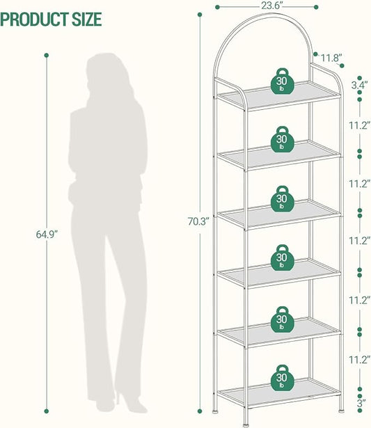 Hzuaneri Bookcase Bookshelf, Tempered Glass Bookshelves, Slim Shelving Unit for Bedroom, Bathroom, Home Office, Steel Frame, 6 Tier Gold BC21699G