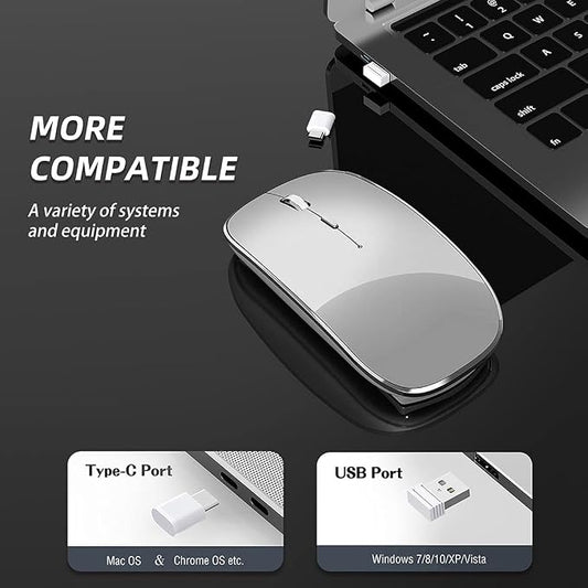 Halpilt Wireless Mouse Chargeable Portable Silent USB and Type-C Dual Mode Wireless Mouse 3 Adjustable DPI for Laptop, Mac, Android, PC (Q23S Grey)