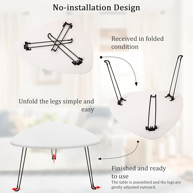 Coffee Table for Small Spaces White Folding Wooden Triangle Center Sofa Tables Simple Design Droplet Coffee Table with Steel Legs Modern Accent Furniture for Living Room Home Office