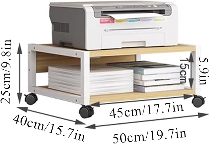 2 Tiers Rolling Under Desk Printer Stand,Office Movable Printer Desk with 4 Wheels & Lock Mechanism,Heavy Duty Storage Rack for Office and Home(Internal Height 15cm(5.9in), Black)