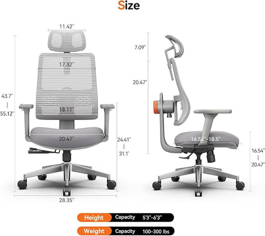 Newtral Office Chair with Lumbar Support- High Back Ergonomic Desk Chair with Adjustable Headrest, 3D Armrest, Adjustable Seat Depth & Height, Home Office