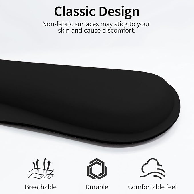 Bloss 2 Black Wrist Rest for Mouse & Keyboard, Ergonomic Wrist Support | Soft Memory Foam, Rubber Non-Slip, Wrist Rest for Mouse, Breathable, 1.2" Thick