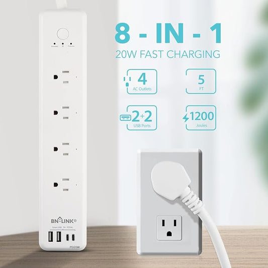 BN LINK Smart Plug Power Strip,Surge Protector with 4 Individually Controlled Smart Outlets, 4 USBs (incl. 20W USB-C), Compatible with Alexa and Google Home