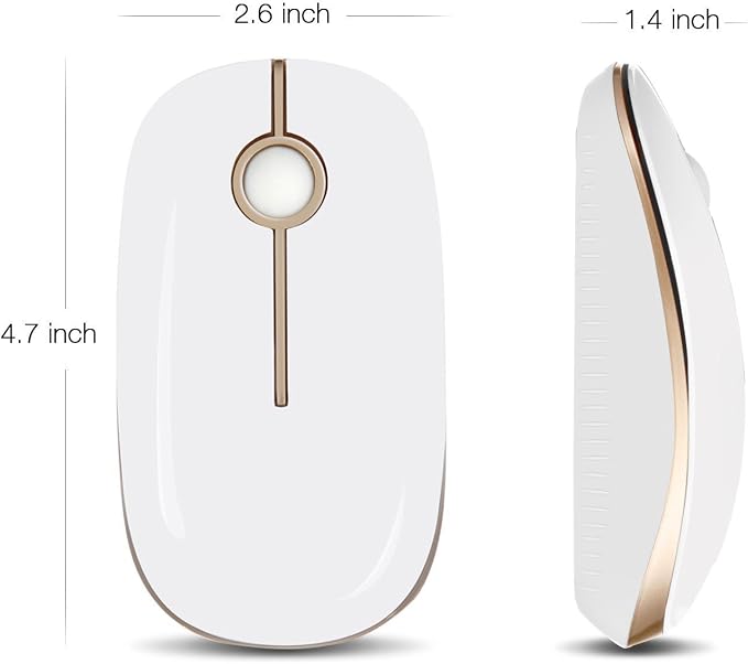VssoPlor Wireless Mouse, 2.4G Slim Portable Computer Laptop Mouse with Nano Receiver Quiet Silent Optical Mice for Notebook, PC, Laptop, Computer-White and Gold