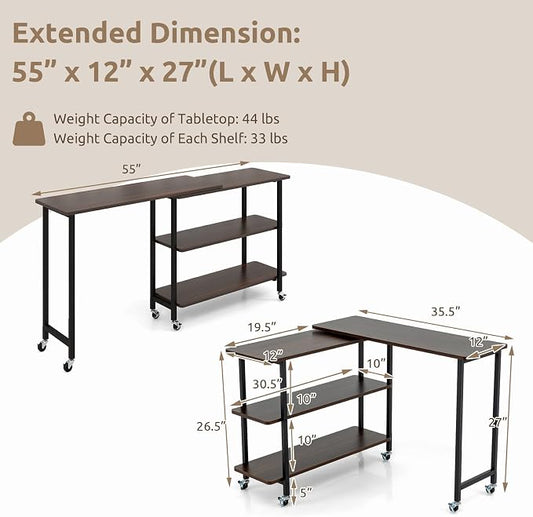 Tangkula 360° Rotating Sofa Side Table, Patented Mobile End Table with 2-Tier Storage Shelves, Swivel Rolling Desk with 6 Lockable Wheels, Metal Frame, Movable Laptop Table Couch Snack Table for Home