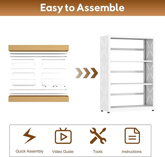 UNICOLY Bookshelves and Bookcases, 3 Tier Metal Bookshelf with Adjustable Shelves and Bookends, Open Shelf Bookcase, Display Shelves for Home Decor Bedroom, Living Room, Home Office, White