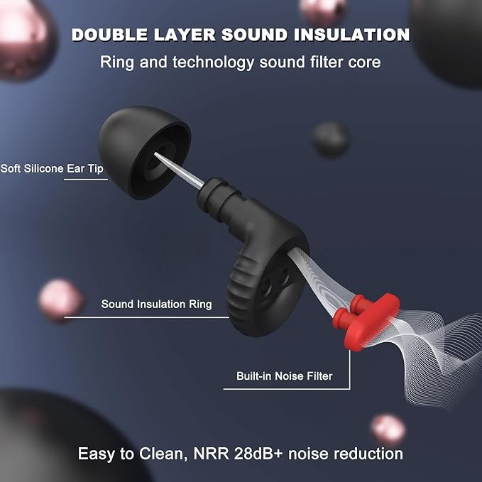 Ear Plugs for Noise Reduction – Reusable Silicone Earplugs with Filter Technology for Sleeping, Travel, Focus, Concerts & Motorcycling Ear Plug +8Tip (Black-red)