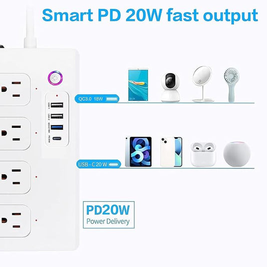 XENON Smart Plug Power Strip,Surge Protector with 4 Individually Controlled Smart Outlets, Voice Control,4 USBs (incl. 20W USB-C), Compatible with Alexa and Google Home,5Ft Extension Cord