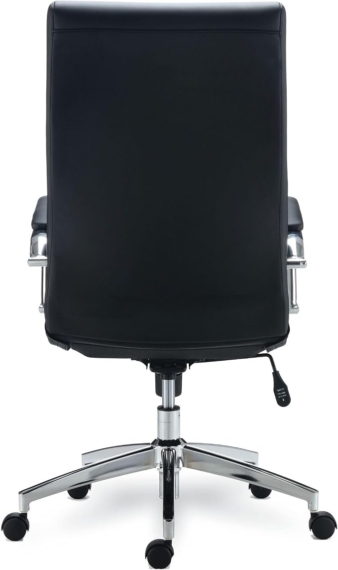 Alera ALERA EDDLESTON Leather Manager Chair, Supports UP to 275 LB, Black SEAT/Back, Chrome Base