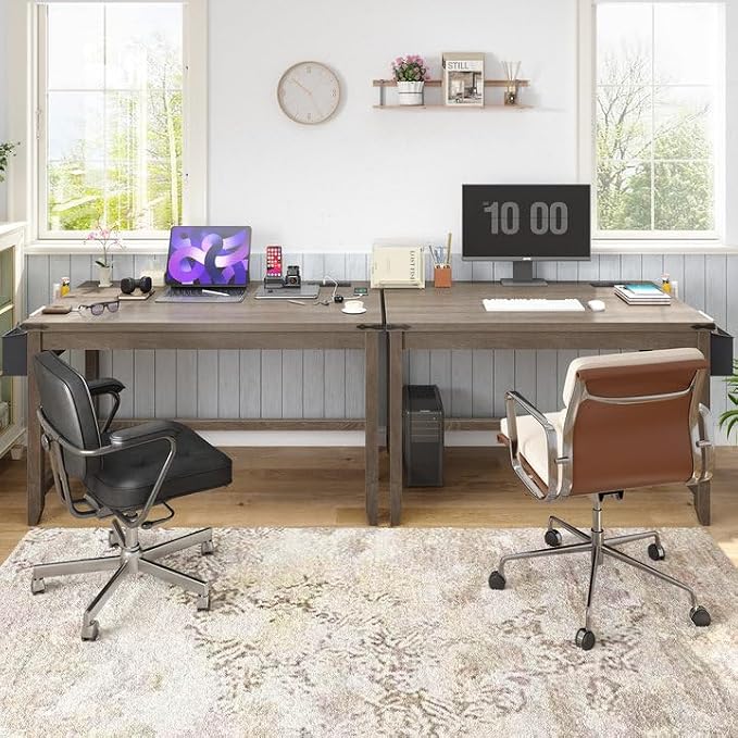 EnHomee 32" Farmhouse Writing Desk,Small Bedroom Desk with Power Outlet and Storage Bag, Sturdy Computer Desk for Small Spaces, Thickened Solid,Compact Home Office Desk for Bedroom Study,Ash Gray