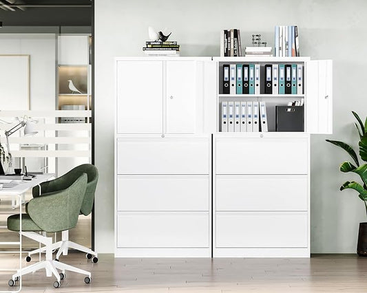 Letaya 3 Drawer Metal Storage Cabinets for Home Office,File Cabinet with Lock and 2 Adjust Shelves-Hang Filing Legal/Letter/A4/F4 Size(White)