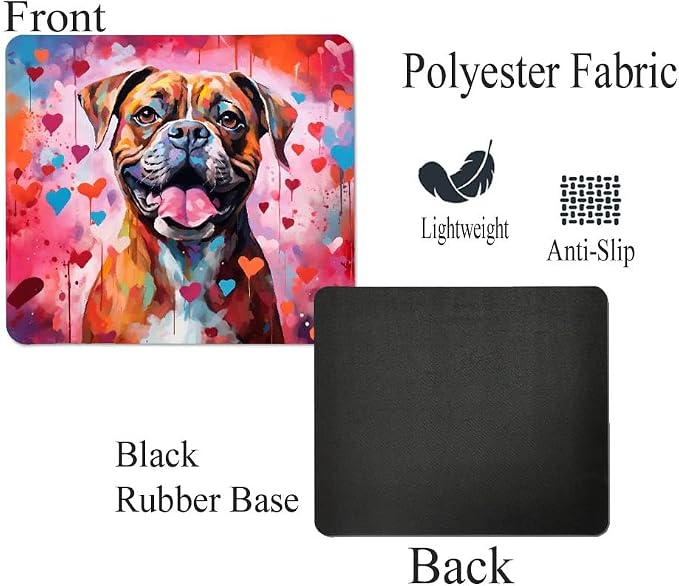 Boxer Mouse Pad Dog with Red Hearts Pattern Non-Slip Rubber Mouse Pad Puppy in Love Mouse Pad for Home Office Work Desk Computer Desktop Laptop for Dog Lovers