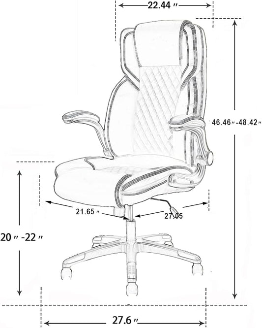 Office Chair with Flip up Arms, Ergonomic PU Leather Executive Office Chairs with Wheels, 90-120° Rocking Office Desk Chair with Lumbar Support, High Back Swivel Home Computer Chairs,Beige