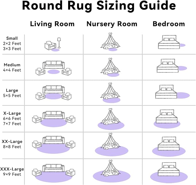 OLANLY Light Purple Round Rugs for Bedroom - Machine Washable, 9 ft Circle Area Rugs for Living Room, Soft and Fluffy Shaggy Carpet for Teen Girls and Boys, Nursery Rooms, Dorms, Home Decor Aesthetic