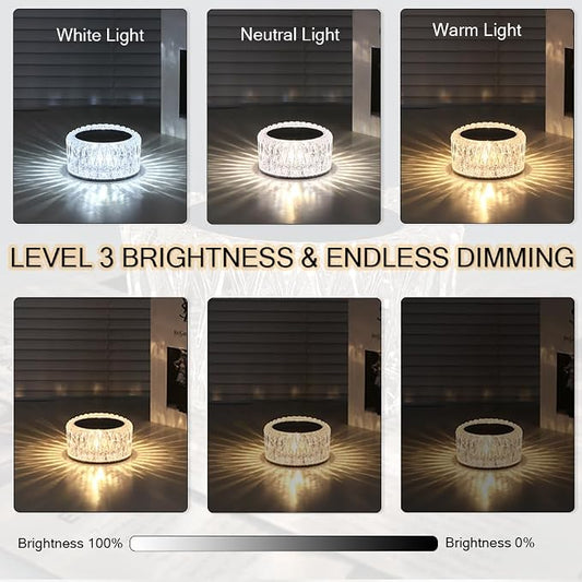 Portable Crystal LED Table Lamp, 3-Levels Brightness Desk Lamp,3 Color Touch Control Rechargeable Lamp for Bedroom Living Room Decor (3 Color)