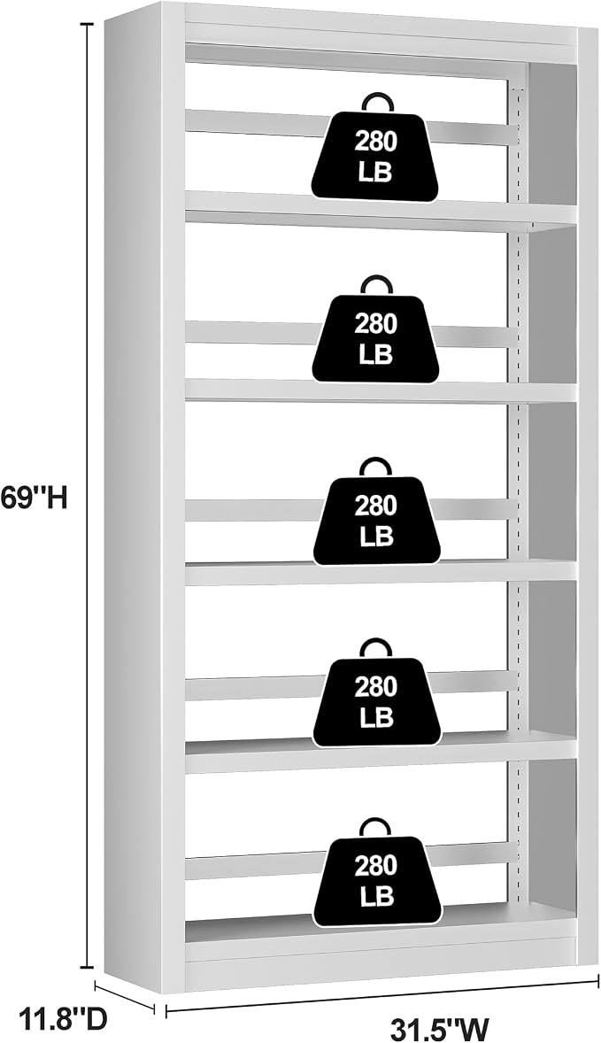 Bookcase, 5-Shelf Industrial Bookshelf, Large Storage Space, Adjustable Bookshelves, Perfect for Living Room, Home Office, Garage, Ideal for WFH Essentials & Home Office Upgrade