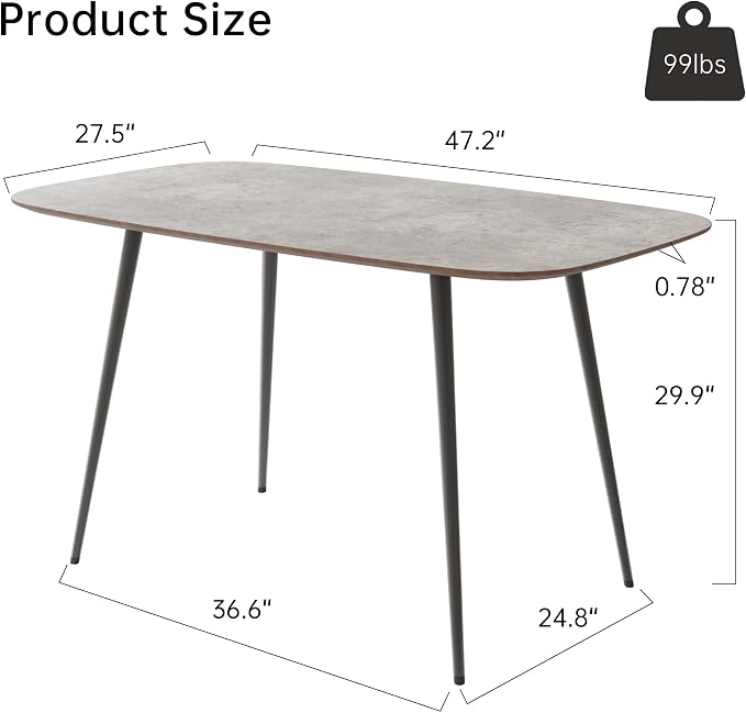 HIPIHOM 47.2'' Dining Table Set for 4,Modern Wood Dining Table,Leather Dining Chairs 4,Table and Chairs Set of 4,Ideal for Kitchen Dining Room (Gray Table + 4 Gray Chairs, 47.2")