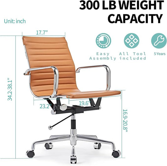 Mid Back Office Chair with Arms and Lumbar Support, Ergonomic Swivel Desk Chair for Receptionist, Executive, Home Office Use – Terracotta