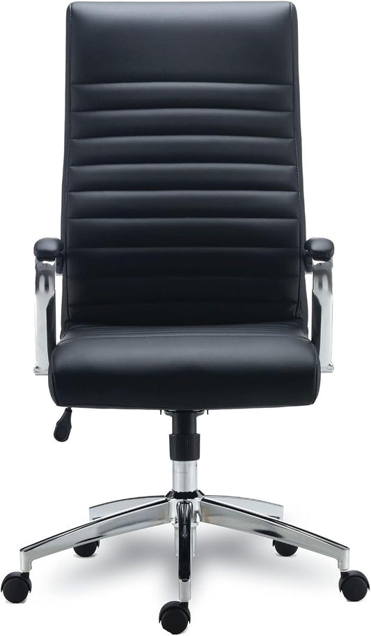 Alera ALERA EDDLESTON Leather Manager Chair, Supports UP to 275 LB, Black SEAT/Back, Chrome Base