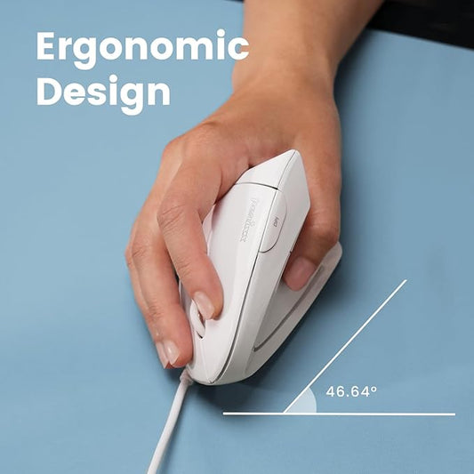 Perixx PERIMICE-513W Wired Ergonomic USB Mouse - 6 Buttons with 1000/1600 DPI - Vertical Right-Handed Design - White (Pack of 2)