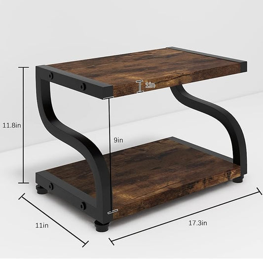 PUNCIA 2 Tier Wood Printer Stand with Storage Heavy Duty Desktop Shelf | Retro Modern Minimalist Style Fits Laser Printers Copiers Fax Machines, Organizer for Home Office Dorm Small Spaces