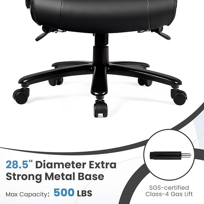 Giantex Big and Tall Office Chair 500lbs, Heavy Duty Executive Office Chair with 6 Massage Points, Extra Wide Seat, High Back Ergonomic Leather Reclining Swivel Computer Chair, Home Office Desk Chairs