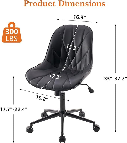 Rowill Modern Office Chair - Ergonomic Swivel Leather Desk Chair with Curved Backrest, Height Adjustable Rolling with Wheels, Perfect for Study Room & Office, Black