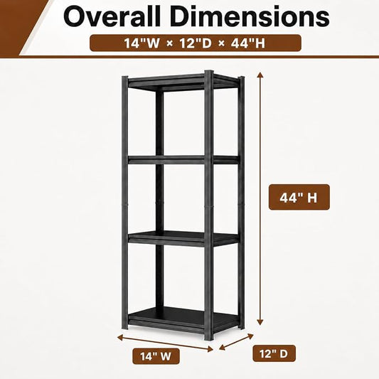 4 Tier Metal Bookshelf, Adjustable Tall Bookcase, Heavy Duty 2400 LBS Modern Deep Book Shelf, Bolt-Free Storage Shelves for Living Room, Home Office, Garage, 14" Wx 12" Dx 44" H
