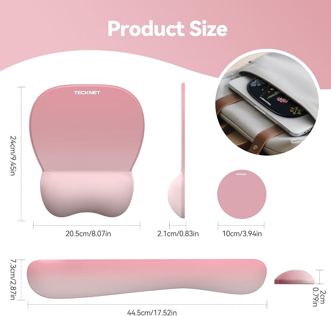 TECKNET Gel Mouse Pad with Wrist Rest, 3 in 1 Keyboard Wrist Rest for Pain Relief, Non-Slip PU Base & Easy Typing, Ergonomic Mousepad Set for Office & Home