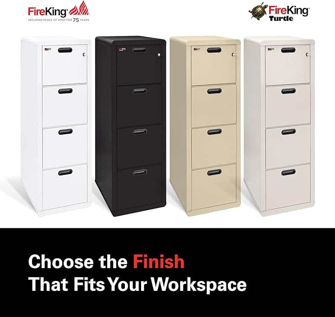 FireKing Turtle Contour - 4 Drawer Fire Safe File Cabinet with Key Lock - 1 Hour Fire Rated, UL Rated & Water Resistant Home Safe - Made in the USA Legal & Letter Filing Cabinet - Black