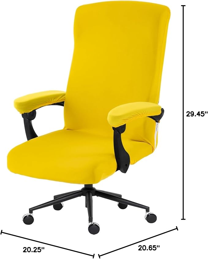 Stretch Computer Office Chair Cover with Armrest Covers Durable Zipper Universal Washable Removable Spandex Rotating Boss Chair Slipcovers Anti-dust Soft Desk Chair Seat Protector, Yellow