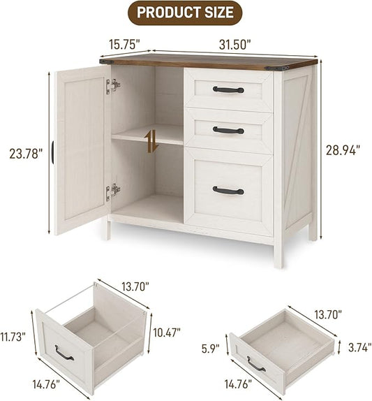 Halitaa Lateral File Cabinet with 3 Drawers, Farmhouse File Cabinet for Letter/A4 Size Hanging Files, Large Wood File Storage Cabinets Printer Stand for Home Office Furniture, Rustic White