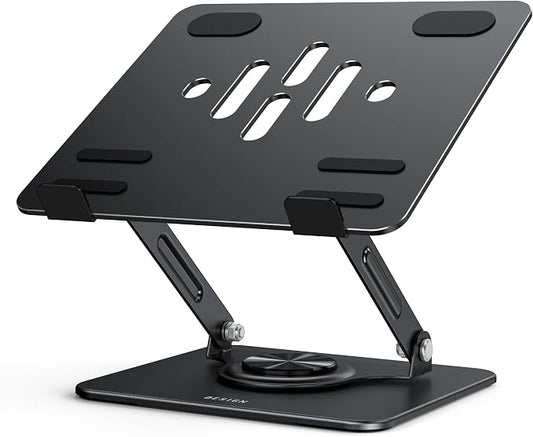BESIGN Laptop Stand with 360° Rotating Base, Ergonomic Adjustable Notebook Riser, Foldable Computer Holder Compatible with 10-14" Laptops, LS11 Black